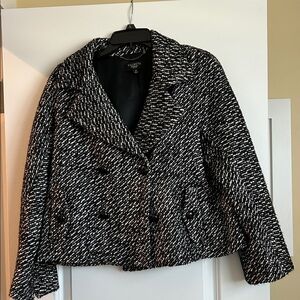 Talbots Women's Black and White Textured Pea Coat